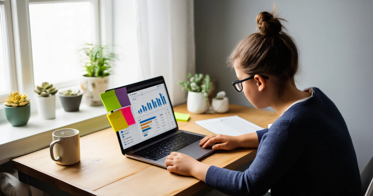 Pienyrittäjä tarkastelee CRM-järjestelmän myynti- ja asiakastietoja kannettavalla tietokoneella