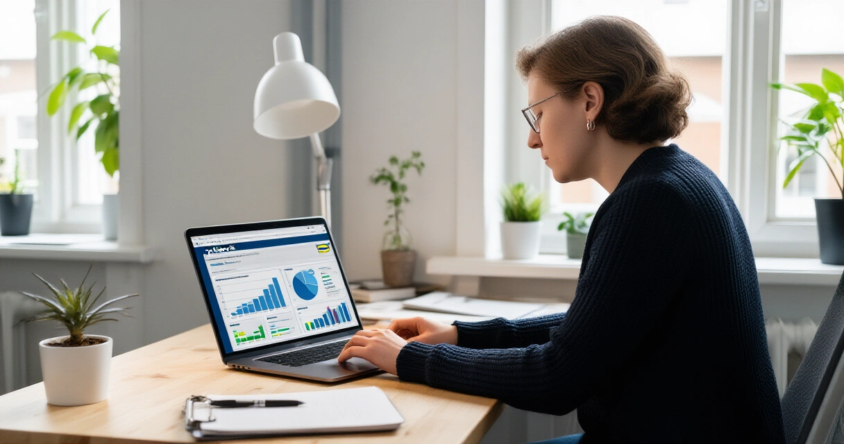 Jyväskyläläinen pk-yrittäjä tarkastelee digimarkkinoinnin analytiikkaa toimistolla