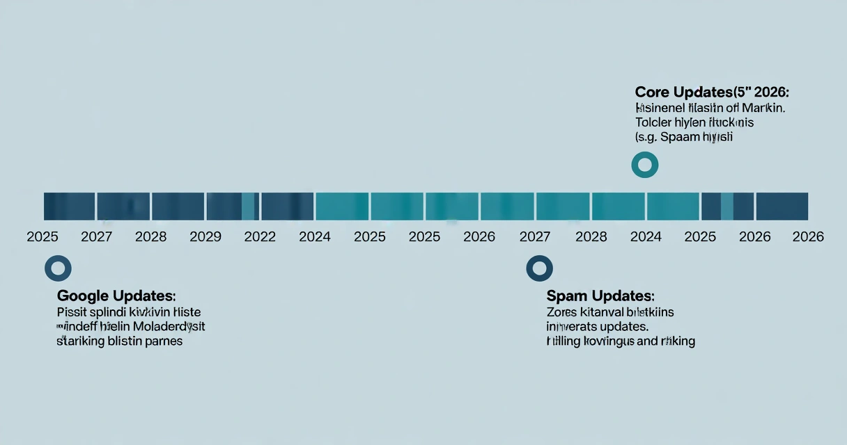 Googlen algoritmipäivitysten aikajana 2025–2026 infografiikka